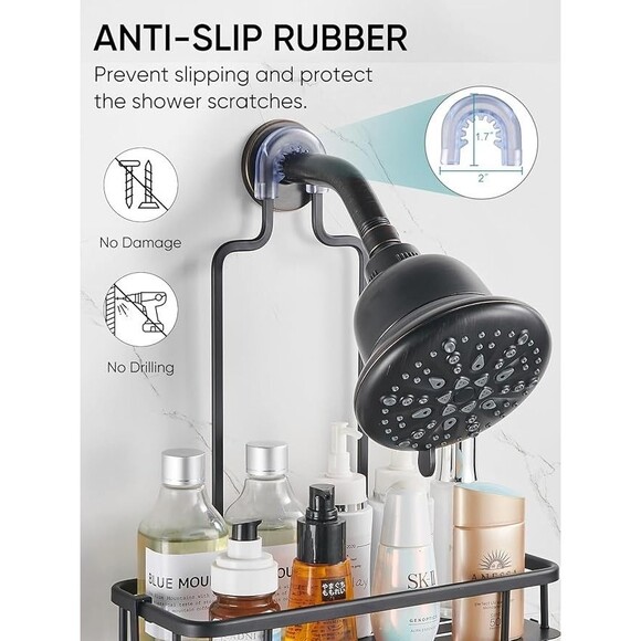 Cobbe Anti-Swing Shower Caddy Hanging with 4 Hooks, No Drilling Organizer, Black - Picture 2 of 8